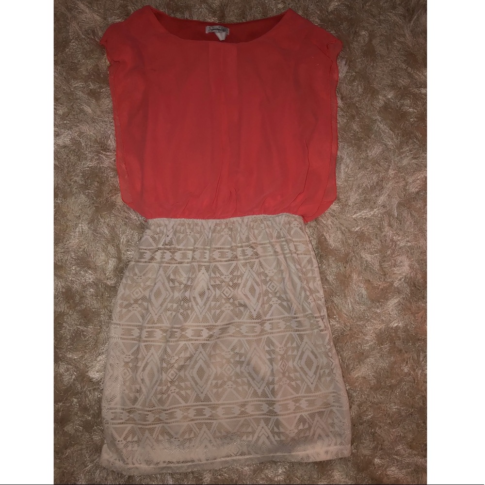 Coral and Aztec Print Dress